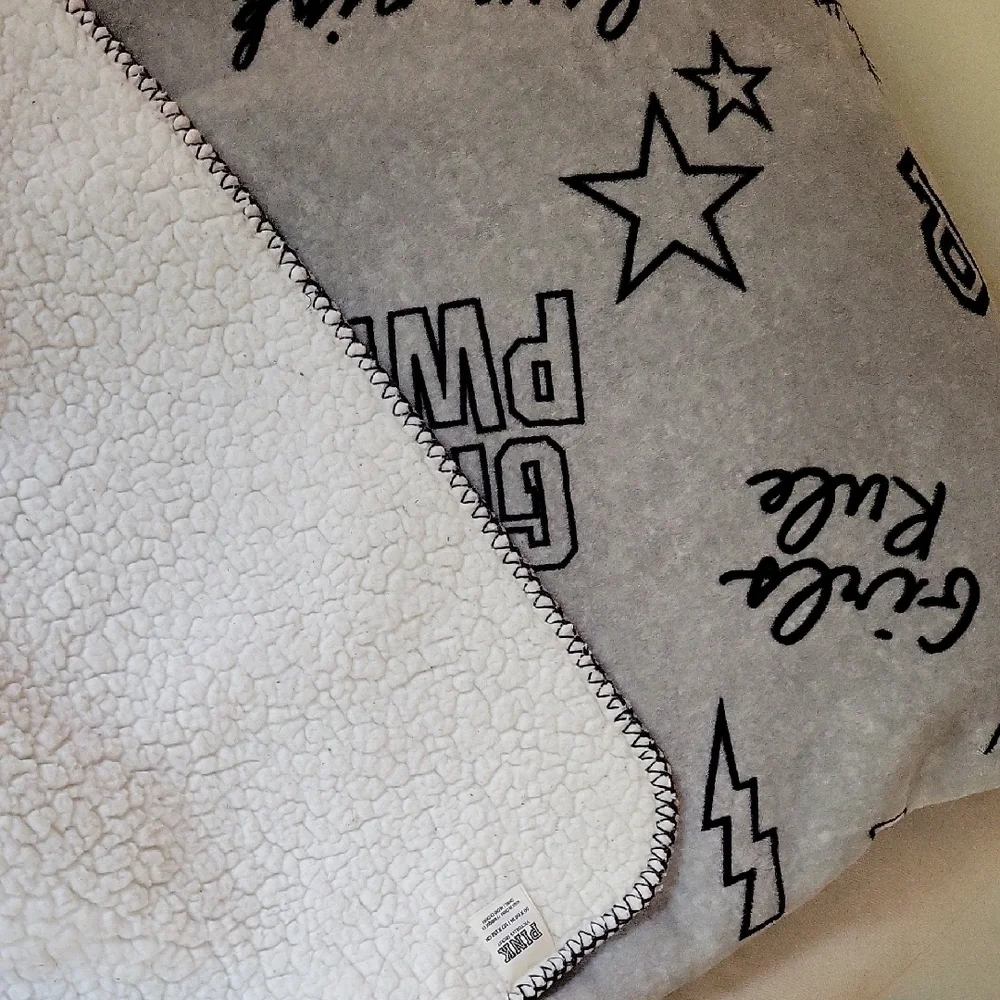 PINK Victoria's Secret Gray Blanket with Black Accents - Picture 3 of 4